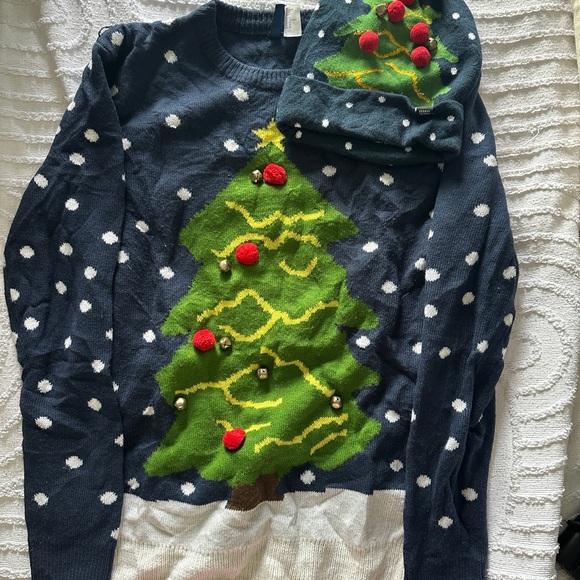 H&M Navy Christmas Tree Sweater and Hat Set - Picture 1 of 5
